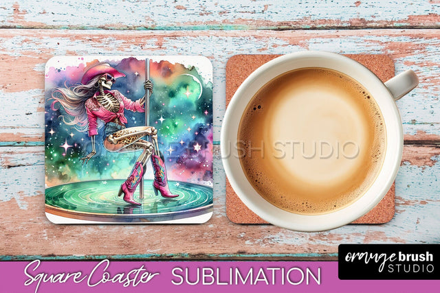 Cowgirl Coaster, Skeleton Square Coaster Sublimation Sublimation OrangeBrushStudio 