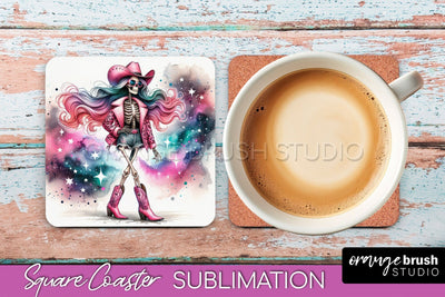 Cowgirl Coaster, Skeleton Square Coaster Sublimation Sublimation OrangeBrushStudio 