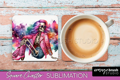 Cowgirl Coaster, Skeleton Square Coaster Sublimation Sublimation OrangeBrushStudio 