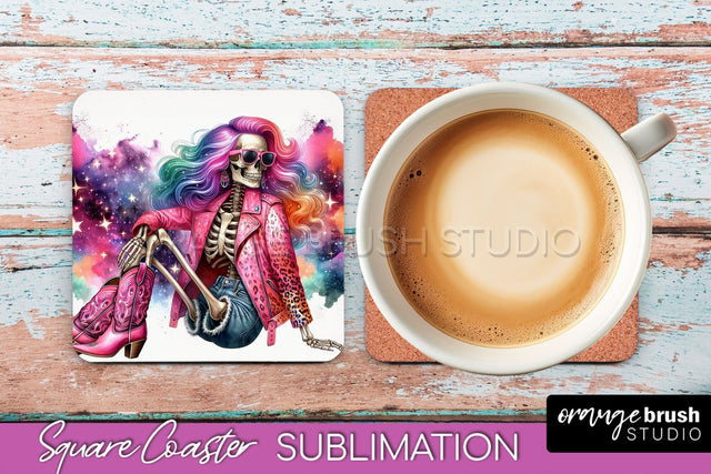Cowgirl Coaster, Skeleton Square Coaster Sublimation Sublimation OrangeBrushStudio 