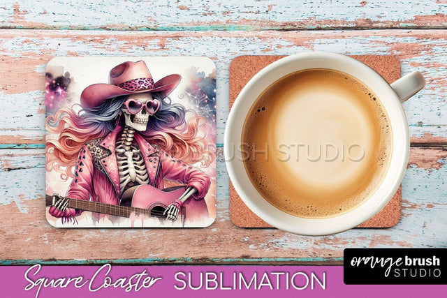 Cowgirl Coaster, Skeleton Square Coaster Sublimation Sublimation OrangeBrushStudio 