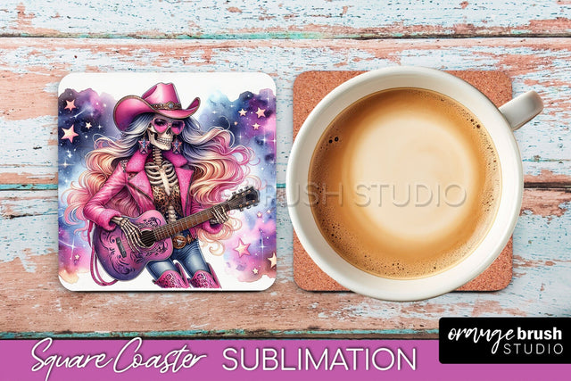 Cowgirl Coaster, Skeleton Square Coaster Sublimation Sublimation OrangeBrushStudio 