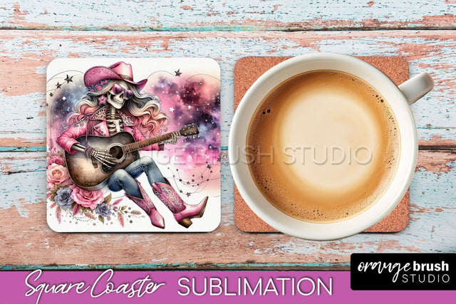 Cowgirl Coaster, Skeleton Square Coaster Sublimation Sublimation OrangeBrushStudio 