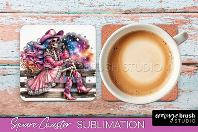Cowgirl Coaster, Skeleton Square Coaster Sublimation Sublimation OrangeBrushStudio 