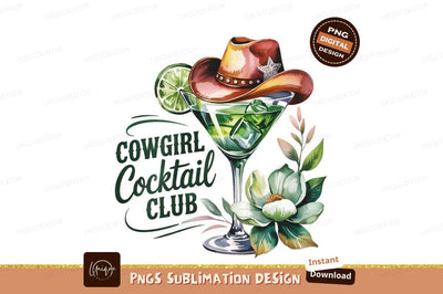 Cowgirl Cocktail Club Watercolor Style Artwork Sublimation Designangry 