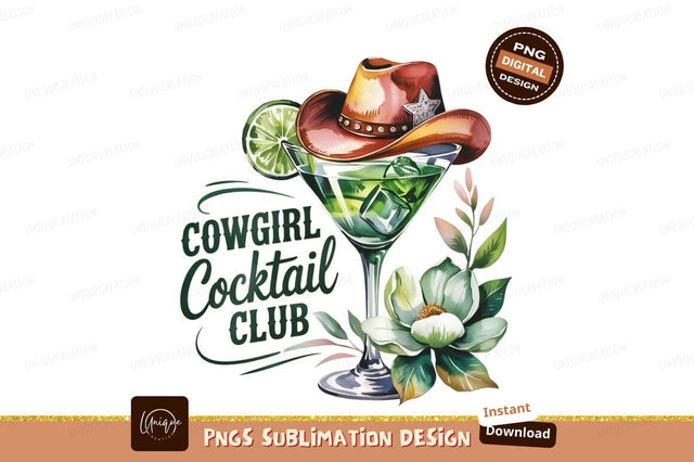 Cowgirl Cocktail Club Watercolor Style Artwork Sublimation Designangry 