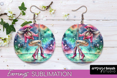Cowgirl Earrings, Halloween Skeleton Round Earrings PNG Sublimation OrangeBrushStudio 