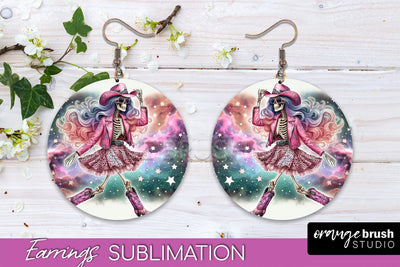 Cowgirl Earrings, Halloween Skeleton Round Earrings PNG Sublimation OrangeBrushStudio 
