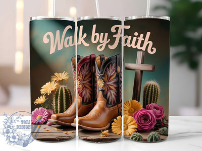 Cowgirl Faith Desert 20oz Tumbler, Walk by Faith Cup Wrap, Desert Faith Design, Sublimation Tumbler Wrap, 20Oz Tumbler Design, Artistic Scripture Cup, Stylish Western Christian Wrap Sublimation ToriDesigns 