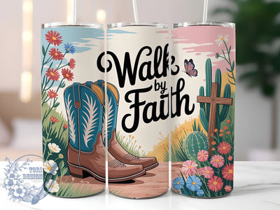 Cowgirl Faith Desert 20oz Tumbler, Walk by Faith Cup Wrap, Desert Faith Design, Sublimation Tumbler Wrap, 20Oz Tumbler Design, Artistic Scripture Cup, Stylish Western Christian Wrap Sublimation ToriDesigns 