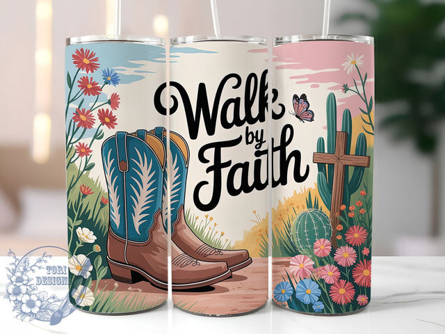 Cowgirl Faith Desert 20oz Tumbler, Walk by Faith Cup Wrap, Desert Faith Design, Sublimation Tumbler Wrap, 20Oz Tumbler Design, Artistic Scripture Cup, Stylish Western Christian Wrap Sublimation ToriDesigns 
