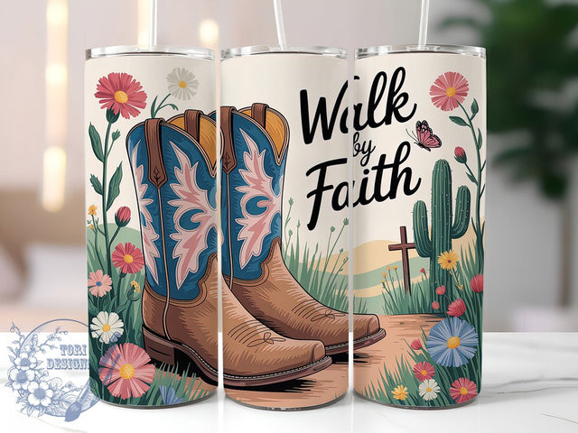 Cowgirl Faith Desert 20oz Tumbler, Walk by Faith Cup Wrap, Desert Faith Design, Sublimation Tumbler Wrap, 20Oz Tumbler Design, Artistic Scripture Cup, Stylish Western Christian Wrap Sublimation ToriDesigns 
