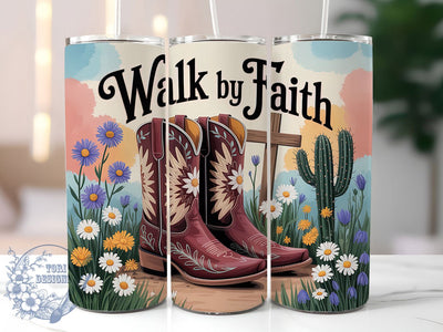 Cowgirl Faith Desert 20oz Tumbler, Walk by Faith Cup Wrap, Desert Faith Design, Sublimation Tumbler Wrap, 20Oz Tumbler Design, Artistic Scripture Cup, Stylish Western Christian Wrap Sublimation ToriDesigns 