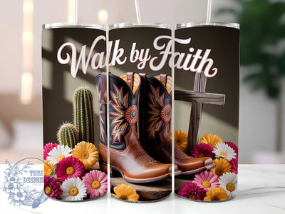 Cowgirl Faith Desert 20oz Tumbler, Walk by Faith Cup Wrap, Desert Faith Design, Sublimation Tumbler Wrap, 20Oz Tumbler Design, Artistic Scripture Cup, Stylish Western Christian Wrap Sublimation ToriDesigns 