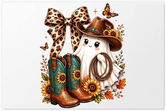 Cowgirl Ghost Boots Halloween PNG, Western Sublimation Design SVG BillahCrafts 