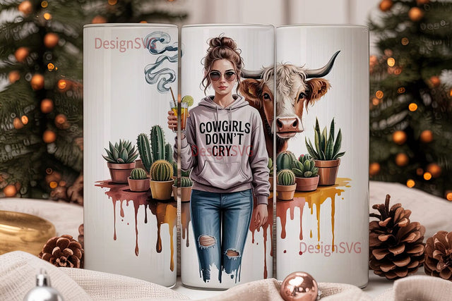 Cowgirl & Highland Cow 20oz Tumbler Wrap Sublimation DesignSVG 