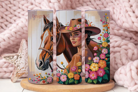 Cowgirl & Horse 20oz Tumbler Wrap Sublimation DesignSVG 