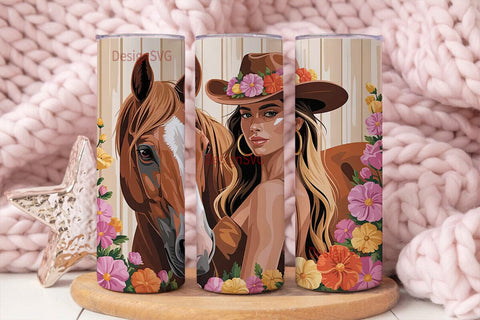 Cowgirl & Horse 20oz Tumbler Wrap Sublimation DesignSVG 