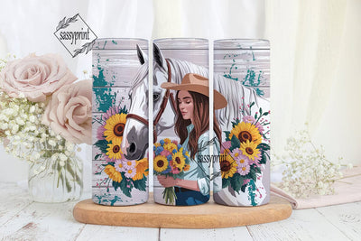 Cowgirl & Horse Floral 20oz Tumbler Wrap Sublimation sassyprint 