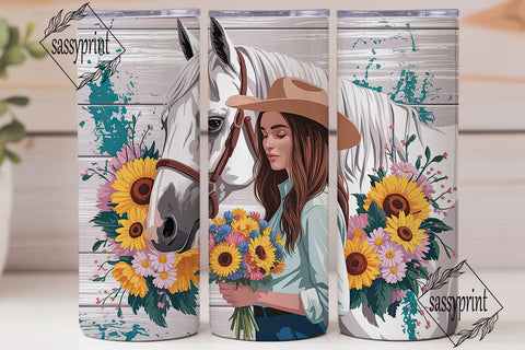 Cowgirl & Horse Floral 20oz Tumbler Wrap Sublimation sassyprint 
