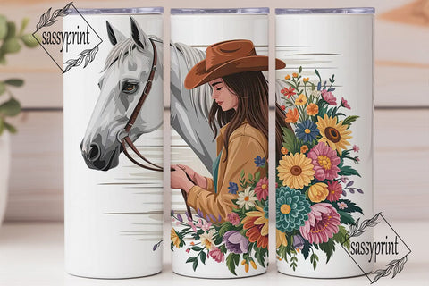 Cowgirl & Horse Floral 20oz Tumbler Wrap Sublimation sassyprint 