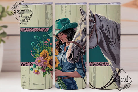 Cowgirl & Horse Floral 20oz Tumbler Wrap Sublimation sassyprint 