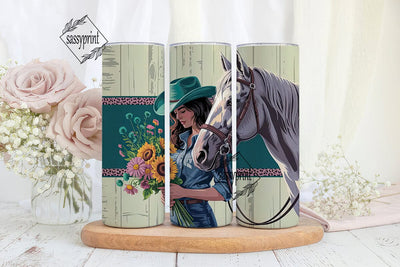 Cowgirl & Horse Floral 20oz Tumbler Wrap Sublimation sassyprint 