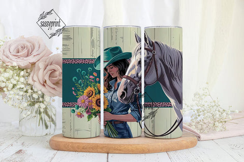 Cowgirl & Horse Floral 20oz Tumbler Wrap Sublimation sassyprint 