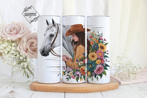 Cowgirl & Horse Floral 20oz Tumbler Wrap Sublimation sassyprint 