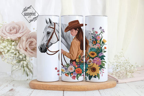 Cowgirl & Horse Floral 20oz Tumbler Wrap Sublimation sassyprint 