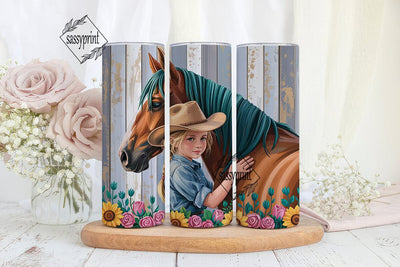 Cowgirl & Horse Floral 20oz Tumbler Wrap Sublimation sassyprint 