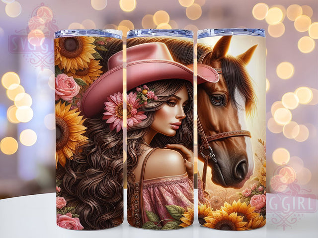 Cowgirl Horse Sunflower 20oz Tumbler, Western Sunflower Tumbler, 20oz Sublimation Tumbler, Rustic Cowgirl Tumbler, Horse and Sunflower Design, Country Tumbler Wrap, Western Floral Tumbler Sublimation SvggirlplusArt 