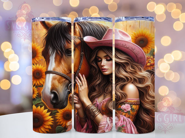 Cowgirl Horse Sunflower 20oz Tumbler, Western Sunflower Tumbler, 20oz Sublimation Tumbler, Rustic Cowgirl Tumbler, Horse and Sunflower Design, Country Tumbler Wrap, Western Floral Tumbler Sublimation SvggirlplusArt 