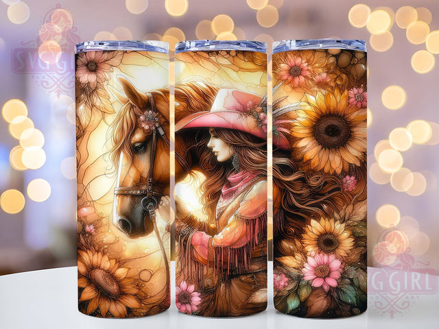 Cowgirl Horse Sunflower 20oz Tumbler, Western Sunflower Tumbler, 20oz Sublimation Tumbler, Rustic Cowgirl Tumbler, Horse and Sunflower Design, Country Tumbler Wrap, Western Floral Tumbler Sublimation SvggirlplusArt 
