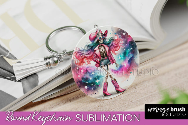 Cowgirl Keychain - Halloween Skeleton Keychain Sublimation Sublimation OrangeBrushStudio 