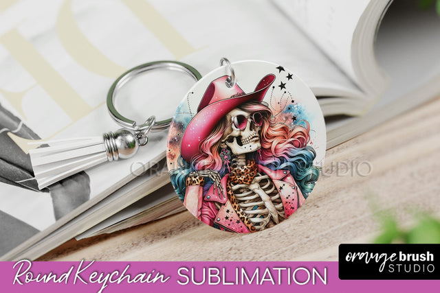 Cowgirl Keychain - Halloween Skeleton Keychain Sublimation Sublimation OrangeBrushStudio 