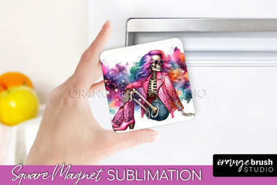 Cowgirl Magnet Sublimation - Halloween Skeleton Magnet PNG Sublimation OrangeBrushStudio 