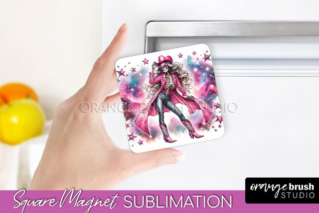 Cowgirl Magnet Sublimation - Halloween Skeleton Magnet PNG Sublimation OrangeBrushStudio 