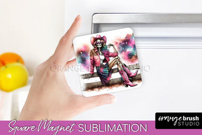 Cowgirl Magnet Sublimation - Halloween Skeleton Magnet PNG Sublimation OrangeBrushStudio 