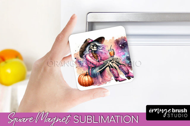 Cowgirl Magnet Sublimation - Halloween Skeleton Magnet PNG Sublimation OrangeBrushStudio 