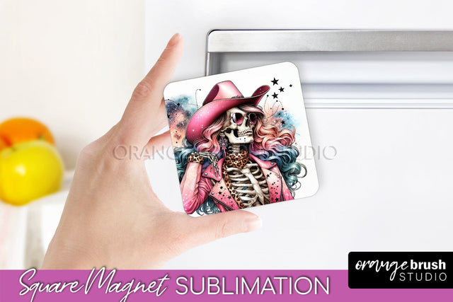 Cowgirl Magnet Sublimation - Halloween Skeleton Magnet PNG Sublimation OrangeBrushStudio 