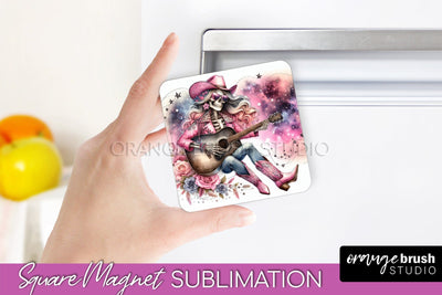 Cowgirl Magnet Sublimation - Halloween Skeleton Magnet PNG Sublimation OrangeBrushStudio 