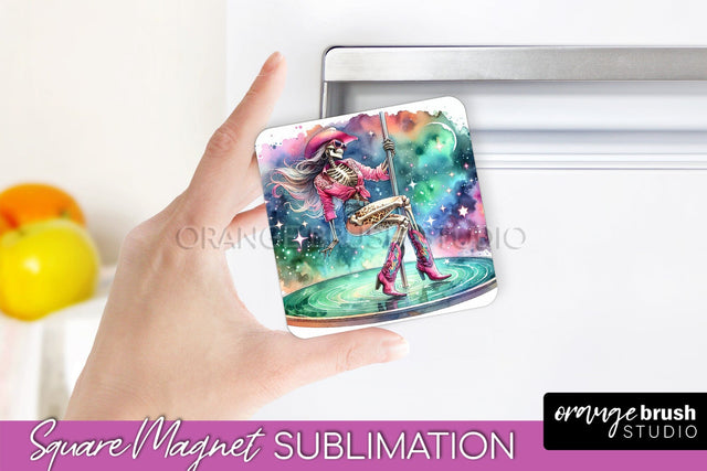 Cowgirl Magnet Sublimation - Halloween Skeleton Magnet PNG Sublimation OrangeBrushStudio 