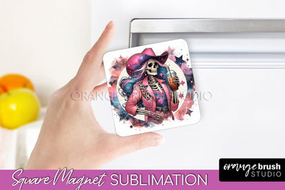 Cowgirl Magnet Sublimation - Halloween Skeleton Magnet PNG Sublimation OrangeBrushStudio 