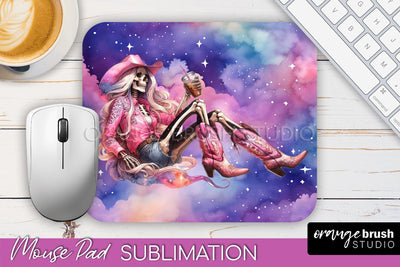 Cowgirl Mouse Pad - Halloween Skeleton Mousepad Sublimation Sublimation OrangeBrushStudio 