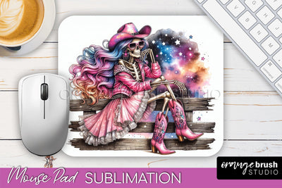 Cowgirl Mouse Pad - Halloween Skeleton Mousepad Sublimation Sublimation OrangeBrushStudio 