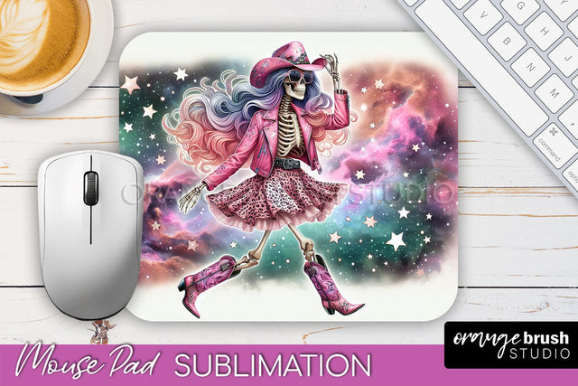 Cowgirl Mouse Pad - Halloween Skeleton Mousepad Sublimation Sublimation OrangeBrushStudio 