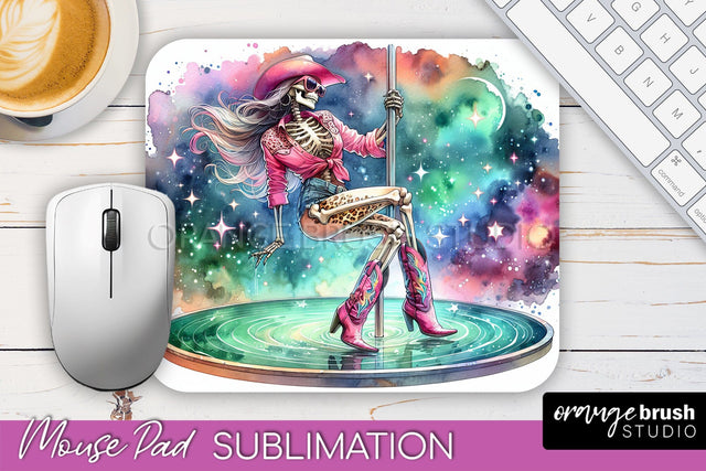 Cowgirl Mouse Pad - Halloween Skeleton Mousepad Sublimation Sublimation OrangeBrushStudio 
