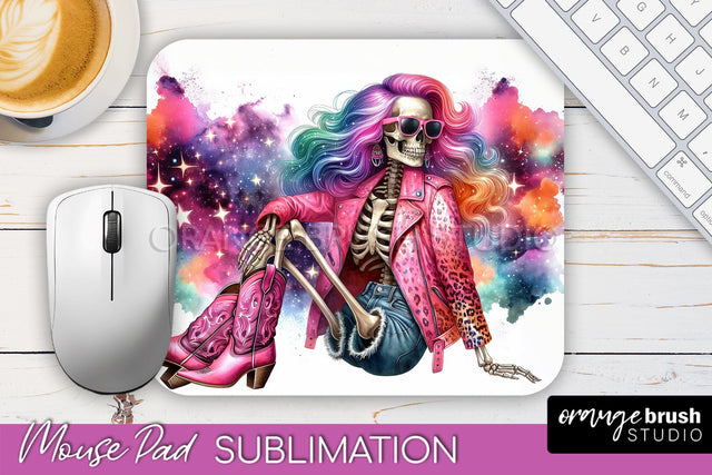 Cowgirl Mouse Pad - Halloween Skeleton Mousepad Sublimation Sublimation OrangeBrushStudio 