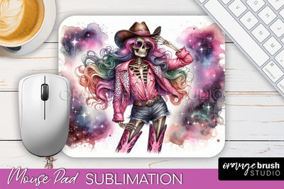 Cowgirl Mouse Pad - Halloween Skeleton Mousepad Sublimation Sublimation OrangeBrushStudio 